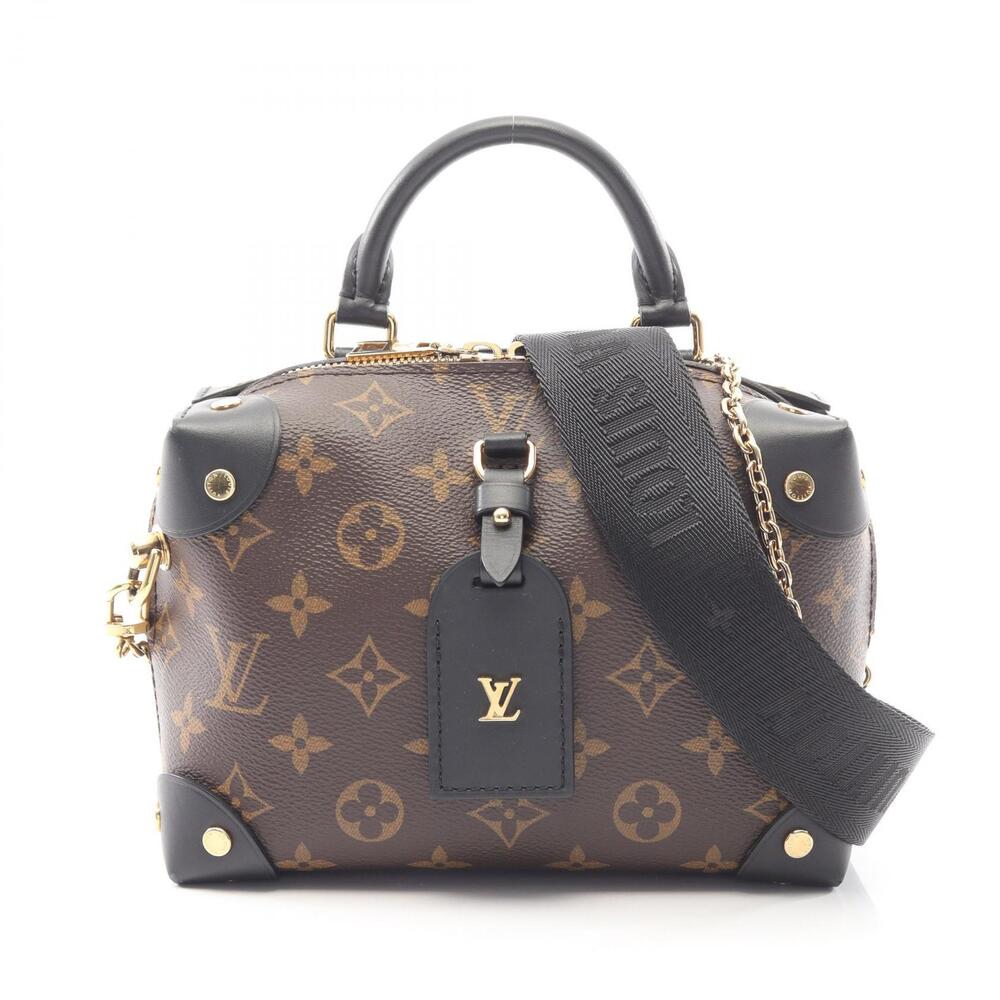 Louis Vuitton Malle Souple Handbag Canvas Leather Monogram Brown Black